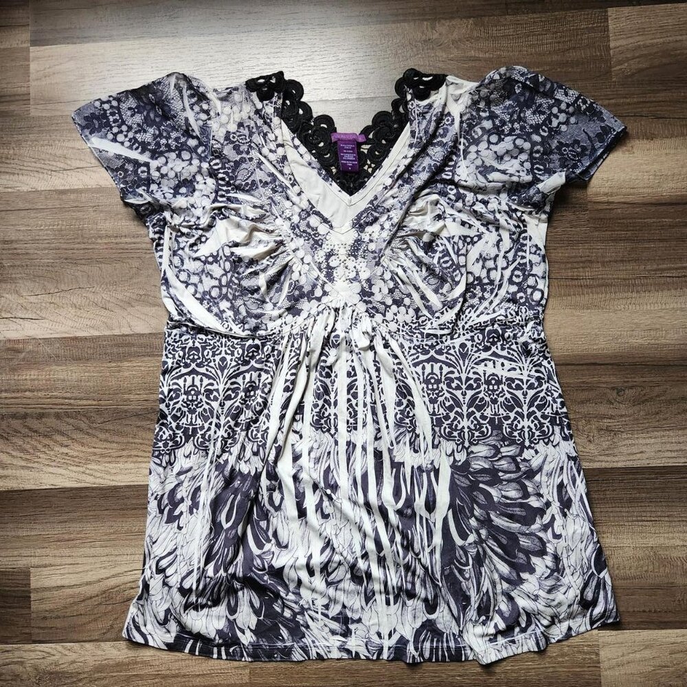 Romantic Victorian Goth Soft Grunge Beverly Drive Blouse BW Abstract Lace 1X